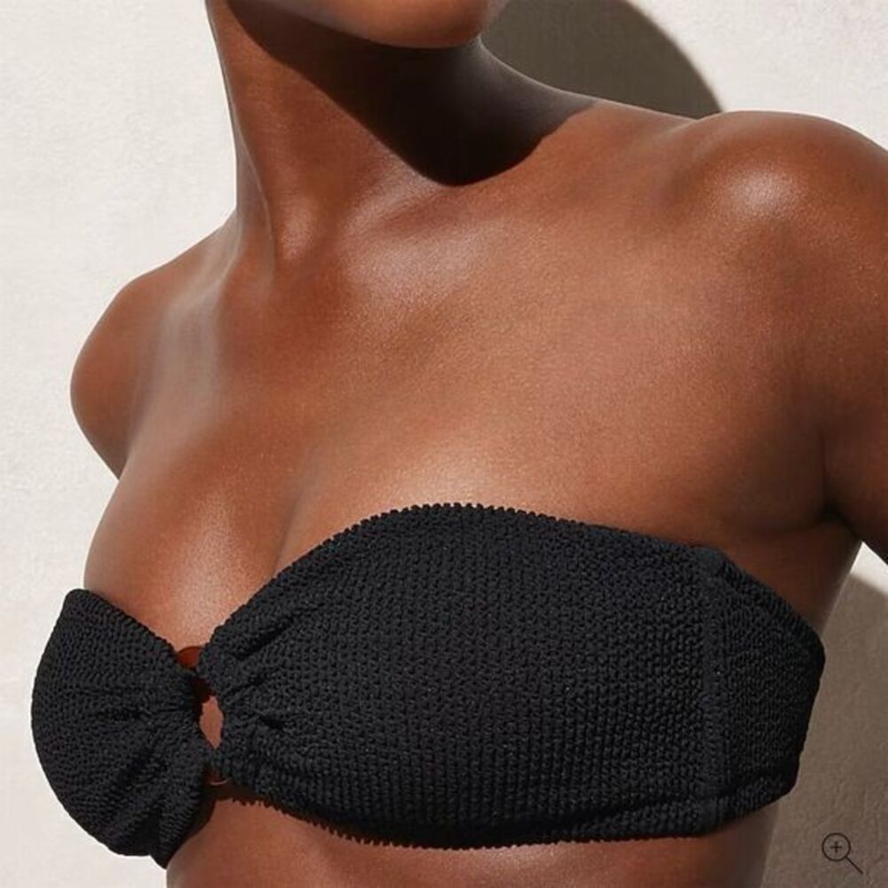 NWT J.‎ Crew Women's XXL Black Heritage Textured O-Ring Bandeau Bikini Top Swim